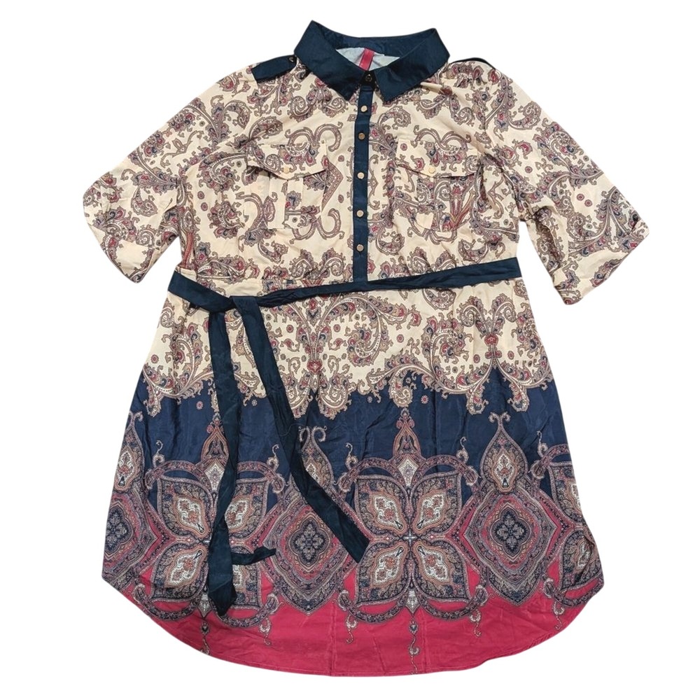 Pure Energy Dress Shirtdress NWT Plus 3 3X 22 24 Navy Hot Pink Paisley NWT